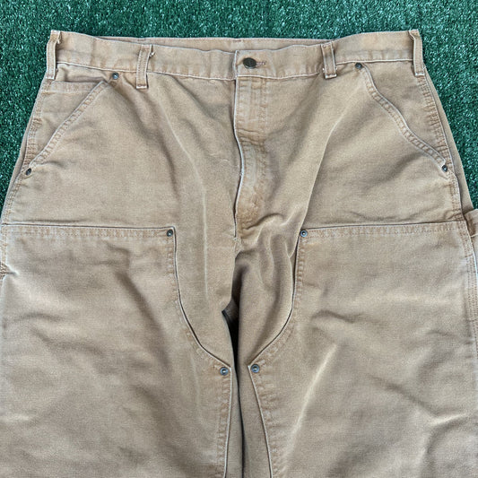 Men's Carhartt B136 BRN Dungaree Fit Double Knee Carpenter Canvas Pants 38x34