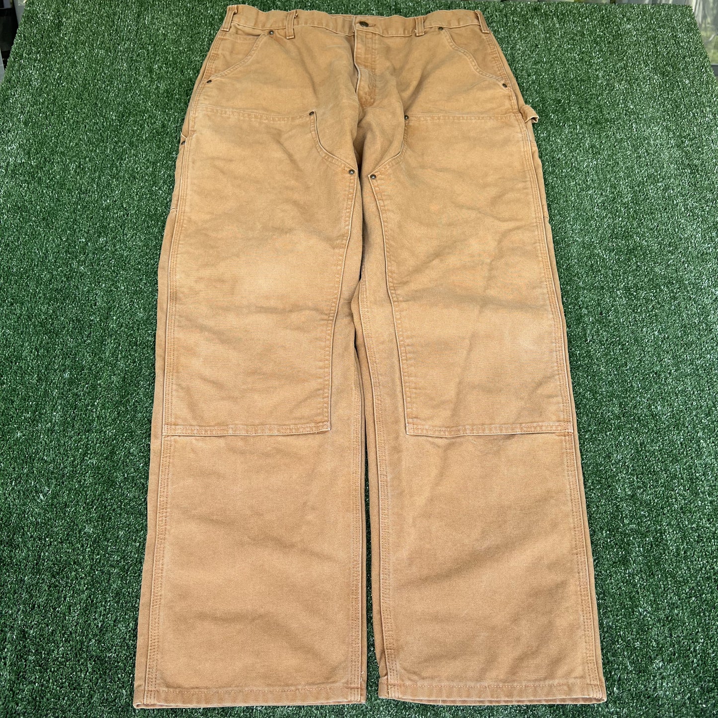Men's Carhartt B136 BRN Dungaree Fit Double Knee Carpenter Canvas Pants 38x34