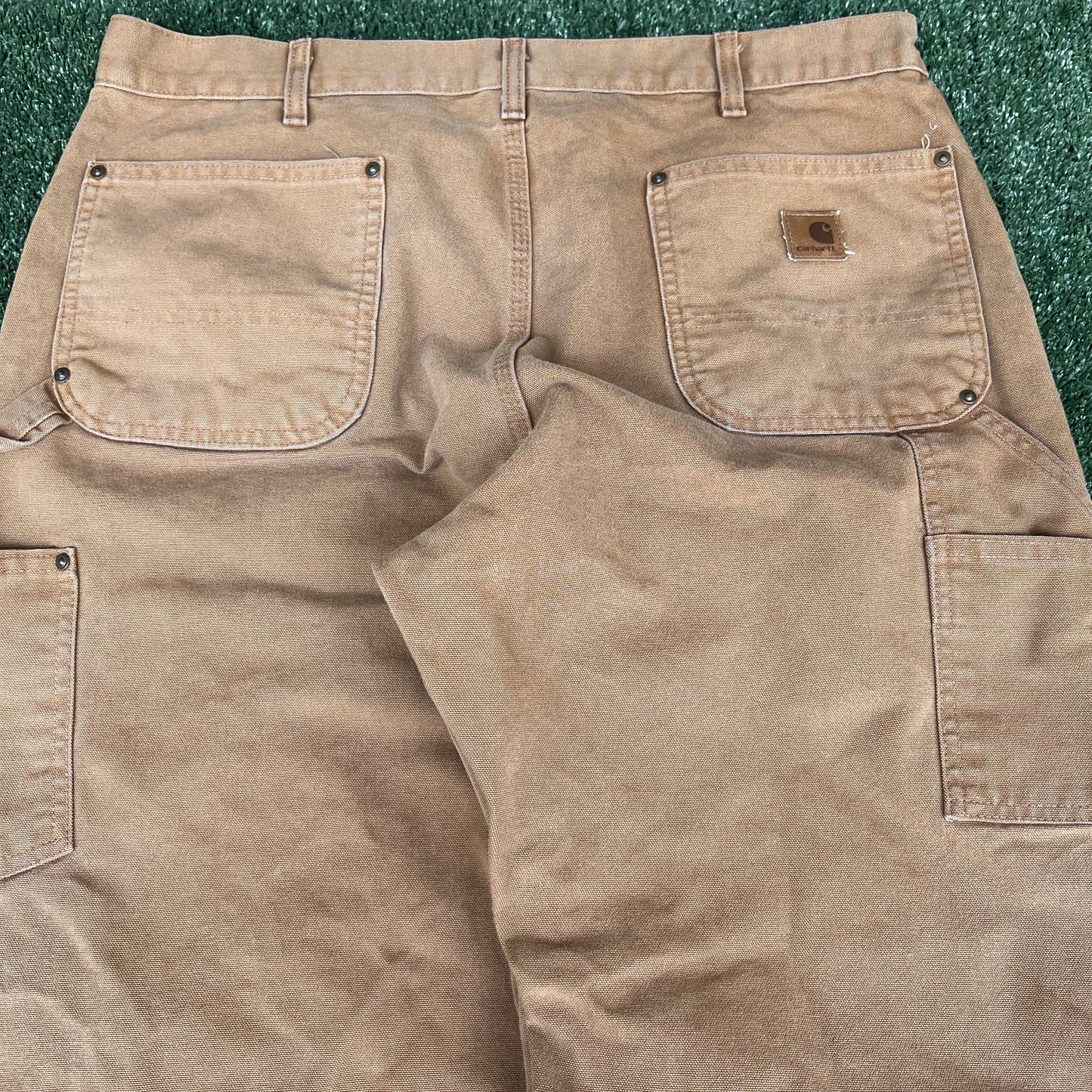 Men's Carhartt B136 BRN Dungaree Fit Double Knee Carpenter Canvas Pants 38x34