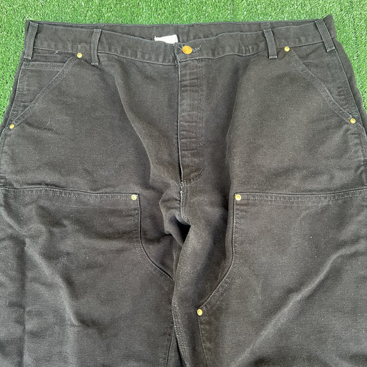 VTG Men Carhartt B01 BLK Double Knee Carpenter Canvas Wide-Leg Black Pants 40x31