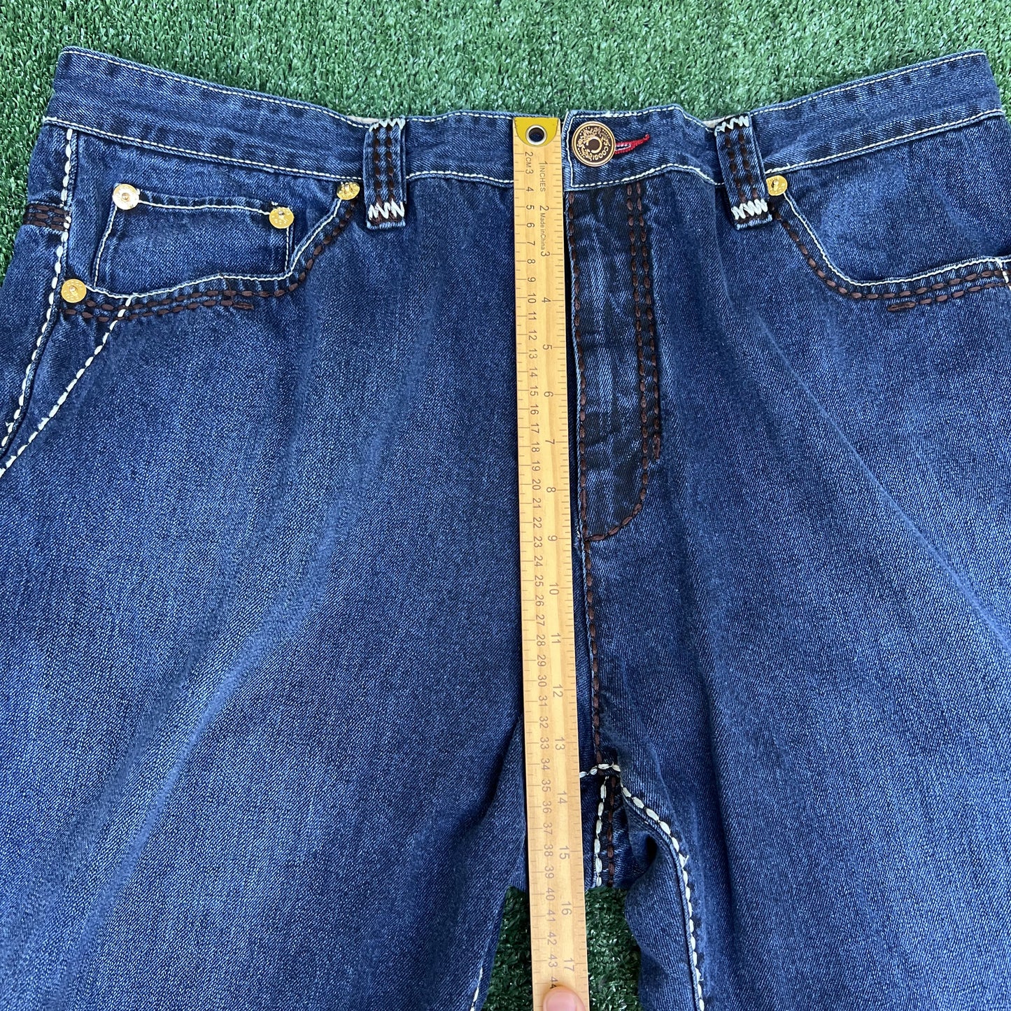 VTG Y2K Coogi The Luck Country Western Cowboy Wide Leg Indigo Blue Jeans 44x35