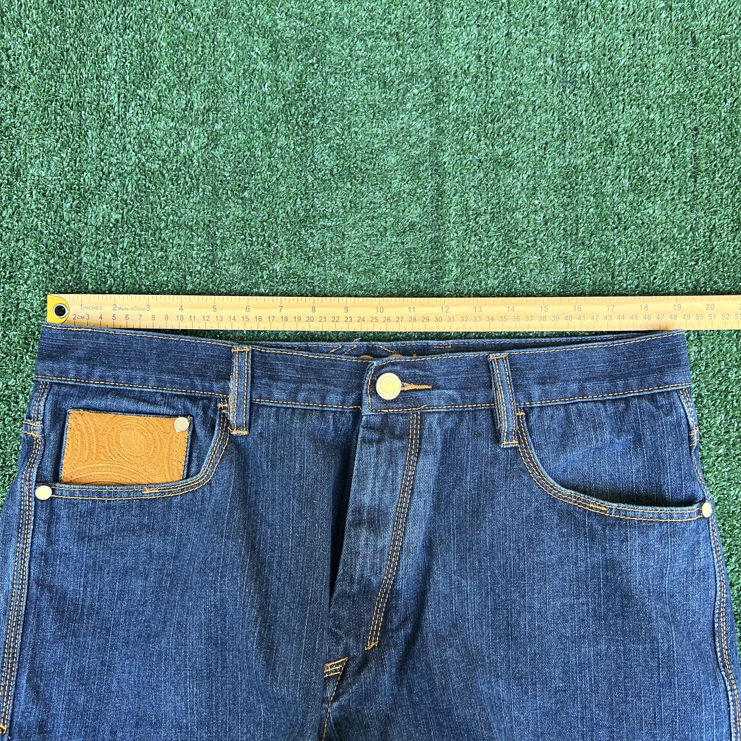 Vintage Y2K Mens Coogi Koala Wide-Leg Baggy Hip Hop Embroidered Blue Jeans 38x34