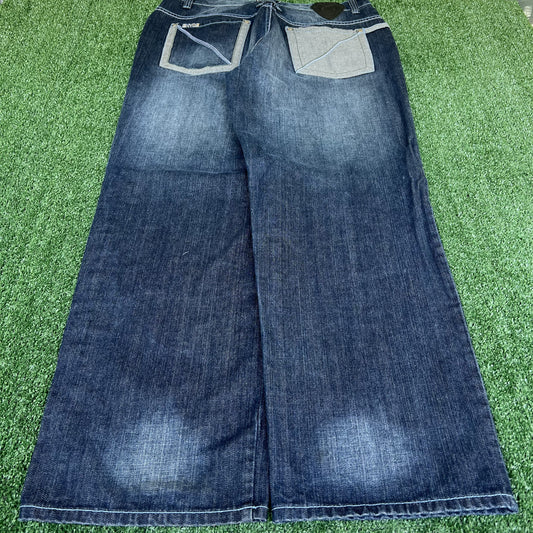 Vintage Y2K Men's Enyce Indigo Baggy Wide-Leg Hip Hop Blue Jeans 36x32