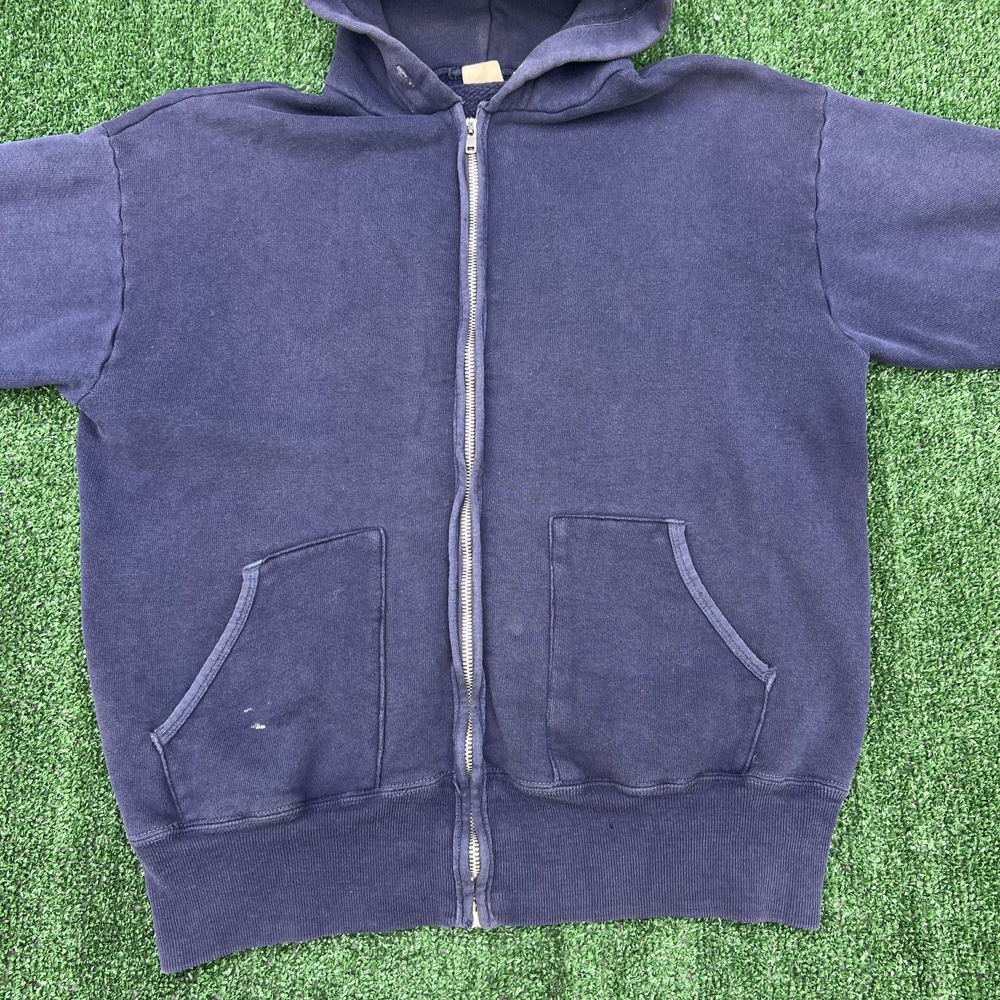 Vintage Sears Hoodie Men’s XL Navy Blue Faded Swift Zipper 50s 60s USA Boxy Fit