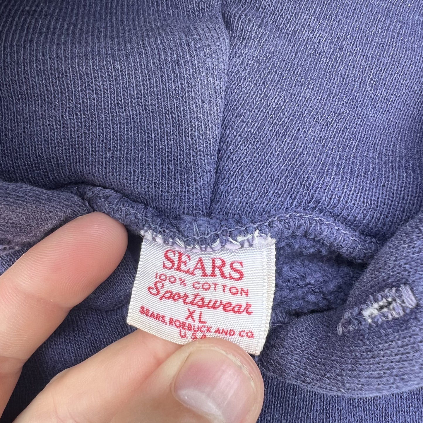 Vintage Sears Hoodie Men’s XL Navy Blue Faded Swift Zipper 50s 60s USA Boxy Fit